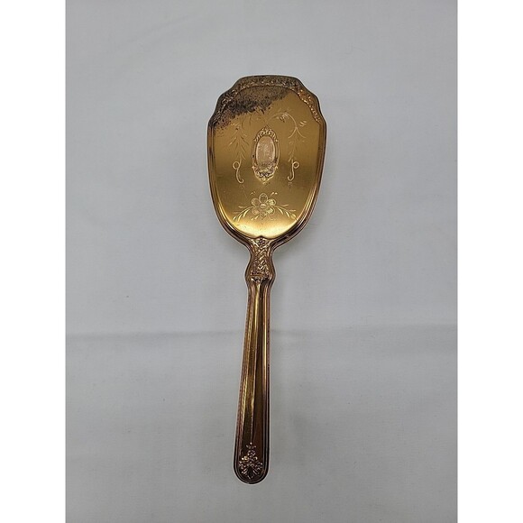 Vintage Gold Vanity Hairbrush Floral Design 10" With Removable Brush - Picture 1 of 7